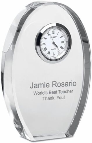 Executive Gift Shoppe | Distinguished Collection Personalized Oval Crystal Desk Clock with Custom Engraving in Saudi Arabia