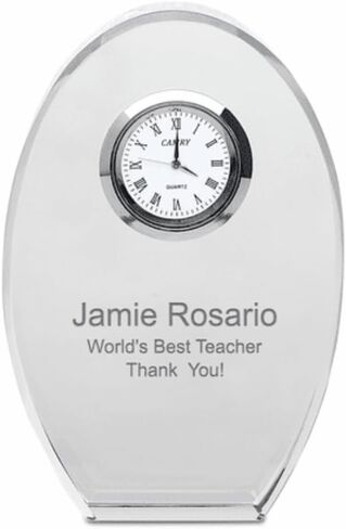 Executive Gift Shoppe | Distinguished Collection Personalized Oval Crystal Desk Clock with Custom Engraving in Saudi Arabia