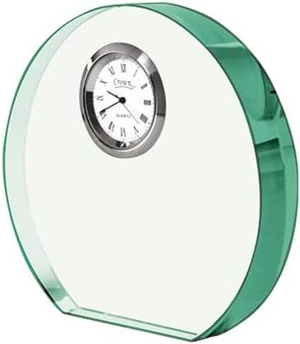 Jade Horizon Crystal Desk Clock – Personalized Engraved Timepiece for Corporate Awards, Recognition & Retirement Gifts in Saudi Arabia