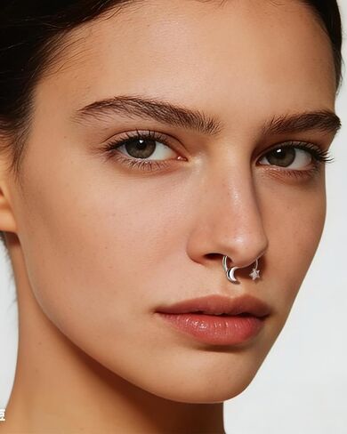 Jewseen 4PCS Septum Rings 16G Septum Jewelry Star Septum Nose Rings for Women 316L Surgical Steel Smiley Piercing Jewelry Helix Conch Cartilage Earring for Women in Saudi Arabia