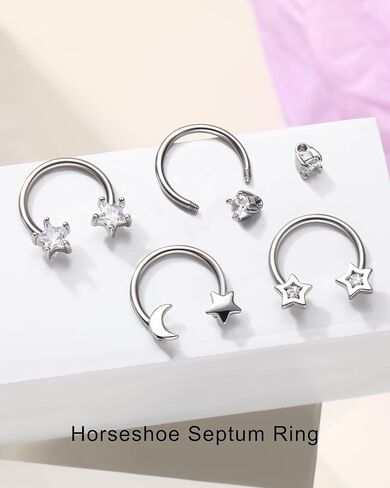 Jewseen 4PCS Septum Rings 16G Septum Jewelry Star Septum Nose Rings for Women 316L Surgical Steel Smiley Piercing Jewelry Helix Conch Cartilage Earring for Women in Saudi Arabia