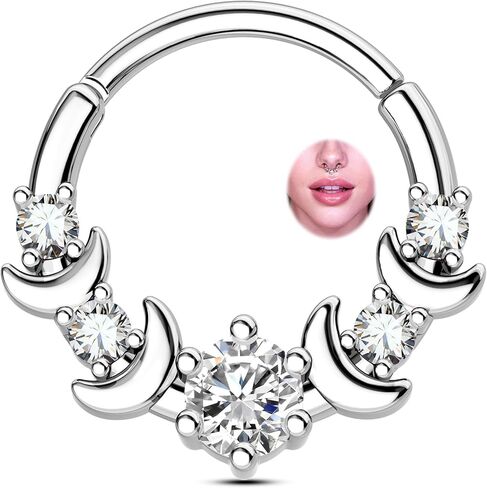 سم Crareesi هوس القمر المرحلة الحاجز خواتم، 16G الحاجز ثقب المجوهرات، 316L الجراحية الصلب الحاجز الدائري Daith ثقب المجوهرات للنساء in Saudi Arabia