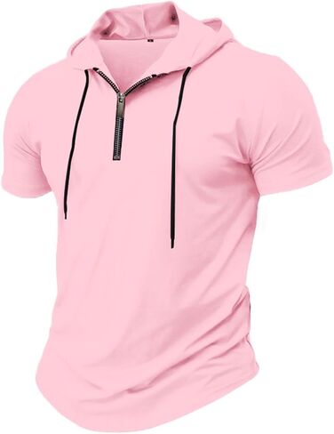 Quarter Zip Pullover Hoodie T Shirts for Men Slim Fit Short Sleeve Muscle Shirts Summer Workout Athletic Hooded Tops in Saudi Arabia