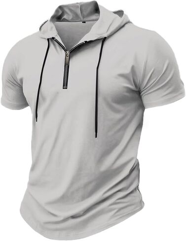 Quarter Zip Pullover Hoodie T Shirts for Men Slim Fit Short Sleeve Muscle Shirts Summer Workout Athletic Hooded Tops in Saudi Arabia