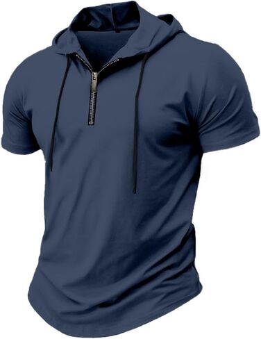 Quarter Zip Pullover Hoodie T Shirts for Men Slim Fit Short Sleeve Muscle Shirts Summer Workout Athletic Hooded Tops in Saudi Arabia