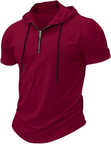 Quarter Zip Pullover Hoodie T Shirts for Men Slim Fit Short Sleeve Muscle Shirts Summer Workout Athletic Hooded Tops in Saudi Arabia