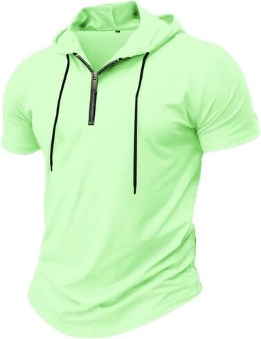 Quarter Zip Pullover Hoodie T Shirts for Men Slim Fit Short Sleeve Muscle Shirts Summer Workout Athletic Hooded Tops in Saudi Arabia