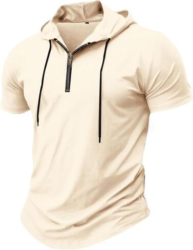 Quarter Zip Pullover Hoodie T Shirts for Men Slim Fit Short Sleeve Muscle Shirts Summer Workout Athletic Hooded Tops in Saudi Arabia
