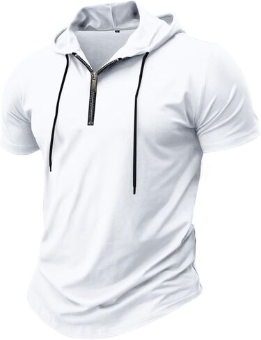 Quarter Zip Pullover Hoodie T Shirts for Men Slim Fit Short Sleeve Muscle Shirts Summer Workout Athletic Hooded Tops in Saudi Arabia