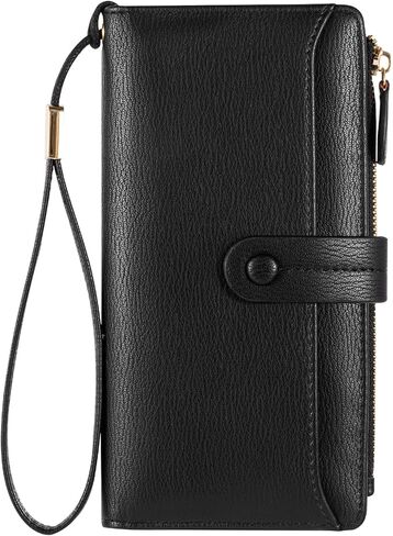 Wallets for Women, Leather RFID Blocking Wallet Large Capacity Card Holder Ladies Clutch Wristlet Long Purse with Zipper Coin Pocket - Brown in Saudi Arabia