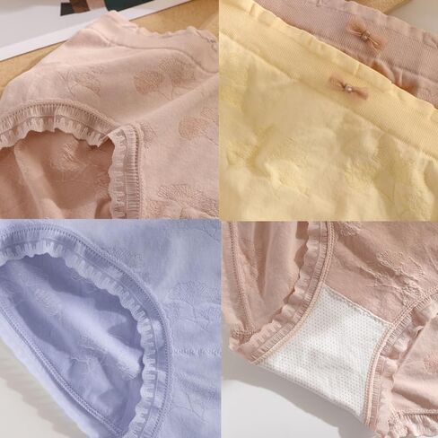 6 Pack Women Plus Size Jacquard Briefs, Mid Rise Soft Stretch Ruffled Edge Full Coverage Panties for Daily Wear in Saudi Arabia