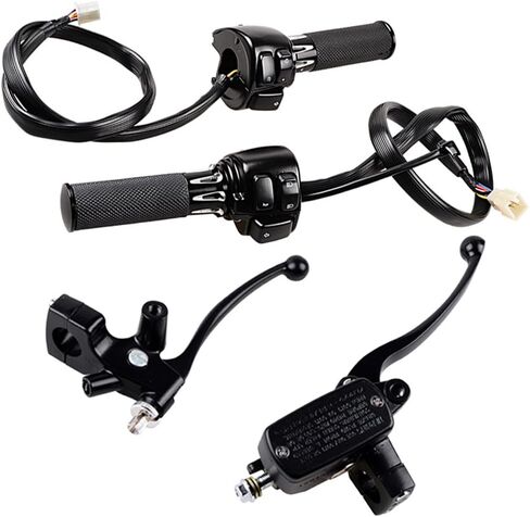2X Switches Control with Wiring Harness and Left Right Master Cylinder Reservoir Brake Lever and 1 Pair of Hand Grips for 1996-2012 Softail Dyna Sportster V-Rod 1 inch Handlebar in Saudi Arabia
