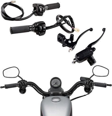 2X Switches Control with Wiring Harness and Left Right Master Cylinder Reservoir Brake Lever and 1 Pair of Hand Grips for 1996-2012 Softail Dyna Sportster V-Rod 1 inch Handlebar in Saudi Arabia