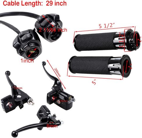 2X Switches Control with Wiring Harness and Left Right Master Cylinder Reservoir Brake Lever and 1 Pair of Hand Grips for 1996-2012 Softail Dyna Sportster V-Rod 1 inch Handlebar in Saudi Arabia