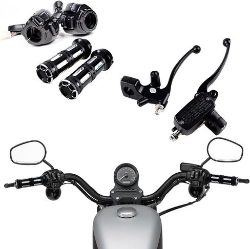 2X Switches Control with Wiring Harness and Left Right Master Cylinder Reservoir Brake Lever and 1 Pair of Hand Grips for 1996-2012 Softail Dyna Sportster V-Rod 1 inch Handlebar in Saudi Arabia