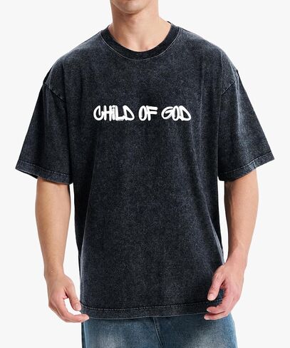 Men's Oversized Vintage Streetwear T‑Shirt, Faith‑Inspired Graphic Tee with Child of God Print in Saudi Arabia