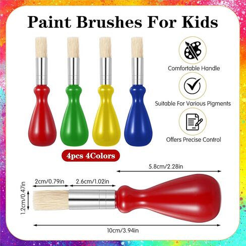 Jeffdad 4PCS Toddler Paint Brushes, Chubby Paint Brushes for Kids, Washable Easy Grip Paintbrushes Preschool Kids Paint Brush for Toddlers 1-3 for Watercolor Painting Art Supplies Craft Projects in Saudi Arabia