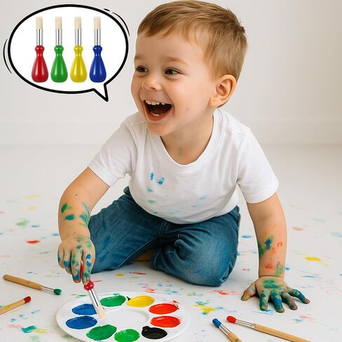 Jeffdad 4PCS Toddler Paint Brushes, Chubby Paint Brushes for Kids, Washable Easy Grip Paintbrushes Preschool Kids Paint Brush for Toddlers 1-3 for Watercolor Painting Art Supplies Craft Projects in Saudi Arabia