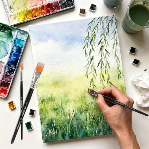 مجموعة فرش محببة مكونة من 5 قطع، فرشاة رسم للفنانين المحترفين، فرش رسم بشعيرات نايلون، فرش مشط مسطحة للطلاء الأكريليك، الألوان الزيتية والمائية، مثالية للفنانين المبتدئين in Kuwait