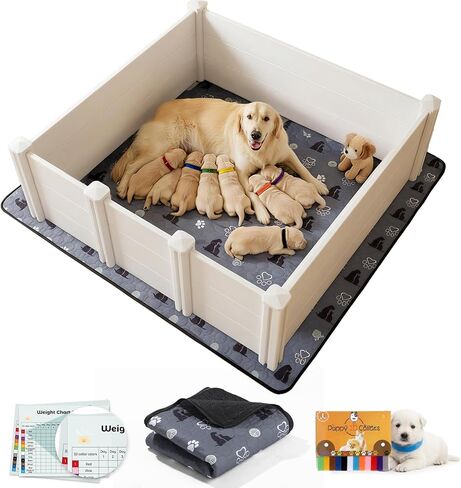 Whelping Box for Large Breed Dogs, Whelping Box for Puppies, PVC Puppy Playpen, Waterproof & Rustproof Whelping Pen, Puppy Whelping Supplies, Raised Garden Bed, Indoors & Outdoors, 48x48x18 in, White in Saudi Arabia