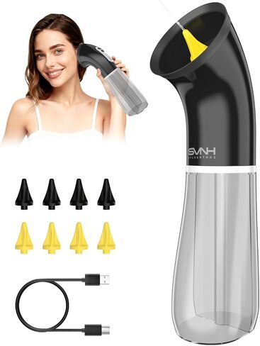 Upgraded Ear Wax Removal Kit, One Piece Waste Tank - Ear Irrigation Flushing System with 4 Modes & 8 Nozzles - IPX7, Safe and Effective Electric Ear Cleaner for Family Use, Type-C (Black) in Saudi Arabia