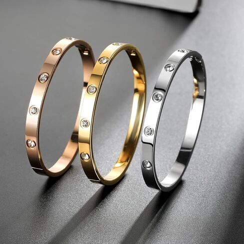 Gold Bracelets for Women 14K Gold Plated - Love Friendship with Cubic Zirconia Stainless Steel Bracelet, Jewelry for Mother's Day Valentine's Day Wedding Couples and Birthdays in Saudi Arabia