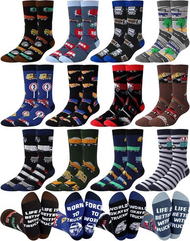 12 Pairs Truck Driver Appreciation Gift Trucker Socks for Men Funny Cotton Crew Sock Employee Gift for Best Trucker in Saudi Arabia