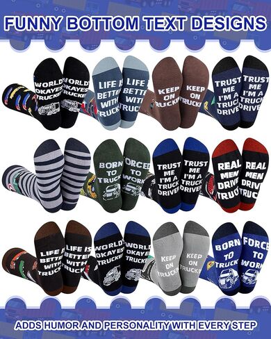 12 Pairs Truck Driver Appreciation Gift Trucker Socks for Men Funny Cotton Crew Sock Employee Gift for Best Trucker in Saudi Arabia