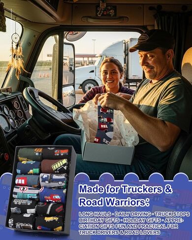 12 Pairs Truck Driver Appreciation Gift Trucker Socks for Men Funny Cotton Crew Sock Employee Gift for Best Trucker in Saudi Arabia