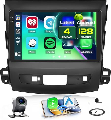 8 Core 4+64GB Android Carplay Radio for Mitsubishi Outlander 2008-2015, 9'' Touch Screen Car Stereo with Wireless Carplay Android Auto GPS WiFi, Bluetooth SWC Mic Backup Camera Mirror Link in Saudi Arabia