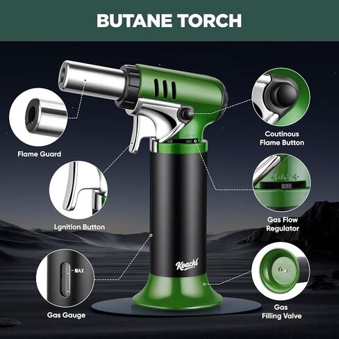 Refillable Butane Torch with Fuel Gauge & Safety Lock - Adjustable Flame - Perfect for Welding, Resin Art, & More - One-handed Operation (Butane Gas Not Included) in Kuwait