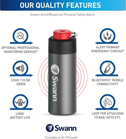 Swann ActiveResponse Mobile Personal Safety Alarm - 110dB Loud Emergency Siren with SMS Alerts & Mobile Connectivity, Long Battery Life, Smart SOS Safety Alarm, Key Chain, MPRS in Kuwait