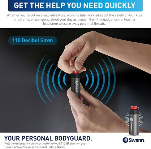 Swann ActiveResponse Mobile Personal Safety Alarm - 110dB Loud Emergency Siren with SMS Alerts & Mobile Connectivity, Long Battery Life, Smart SOS Safety Alarm, Key Chain, MPRS in Kuwait