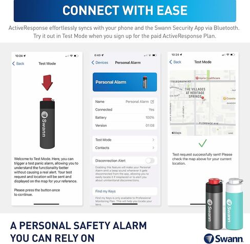 Swann ActiveResponse Mobile Personal Safety Alarm - 110dB Loud Emergency Siren with SMS Alerts & Mobile Connectivity, Long Battery Life, Smart SOS Safety Alarm, Key Chain, MPRS in Kuwait
