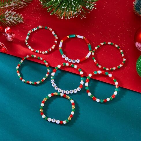 WCRAZYE Christmas Bracelets for Women Red Green Snowflake Santa Claus Christmas Tree Festive Beaded Bracelets Stackable Stretch Friendship Bracelets in Saudi Arabia