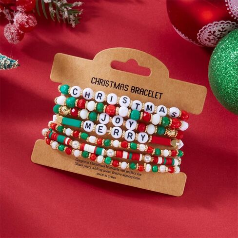 WCRAZYE Christmas Bracelets for Women Red Green Snowflake Santa Claus Christmas Tree Festive Beaded Bracelets Stackable Stretch Friendship Bracelets in Saudi Arabia