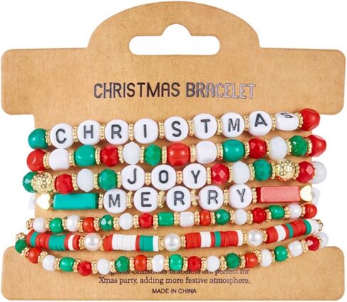 WCRAZYE Christmas Bracelets for Women Red Green Snowflake Santa Claus Christmas Tree Festive Beaded Bracelets Stackable Stretch Friendship Bracelets in Saudi Arabia