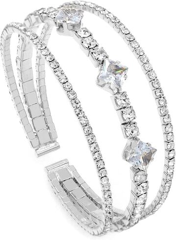 Women's Multi-Layer Rhinestone Cuff Bracelet Sparkling Crystal Tennis Bangle for Bridal Wedding Party in Saudi Arabia