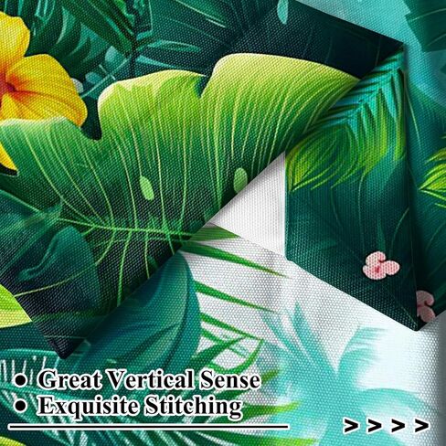 Renaiss 42 x 18 Inch Tropical Rainforest Kitchen Valance Curtain Jungle Safari Natural Plant Short Cafe Curtains Green Palm Pink Flowers Window Treatment Valance for Bathroom Rod Pocket Window Drapes in Saudi Arabia