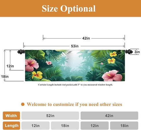 Renaiss 42 x 18 Inch Tropical Rainforest Kitchen Valance Curtain Jungle Safari Natural Plant Short Cafe Curtains Green Palm Pink Flowers Window Treatment Valance for Bathroom Rod Pocket Window Drapes in Saudi Arabia