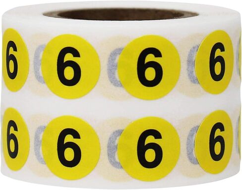 Yellow Circle Number 6 Stickers 0.50 Inch Round 1000 Labels on a Roll in Saudi Arabia