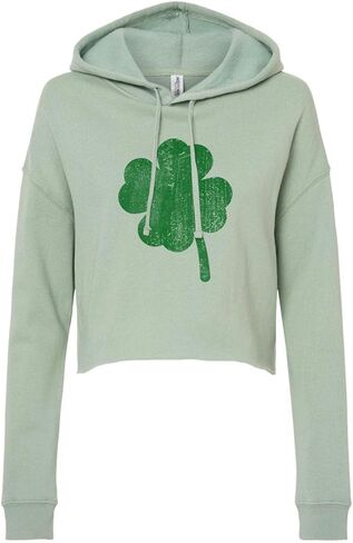 Vintage Shamrock St Patrick's Day Crop Hoodie Sweatshirt Women's in Saudi Arabia