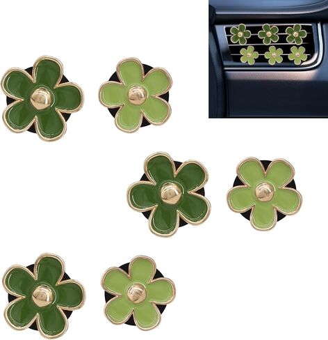 6 PCS Green Daisy Flower Air Vent Clips, Cute Sage and Olive Green Flowers Air Conditioning Outlet Clip, Two Size Refillable Daisy Vent Clip Decor Dashboard Accessories for Women (Green) in Saudi Arabia