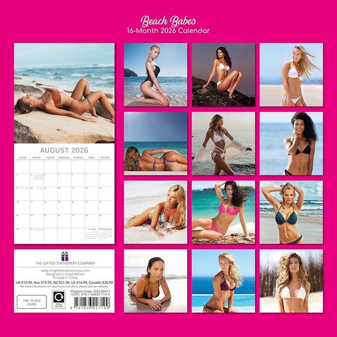 2026 Square Wall Calendar - Beach Babes 12 x 12 Inch Monthly View, 16-Month, Unveiled Theme, Includes 180 Reminder Stickers in Saudi Arabia