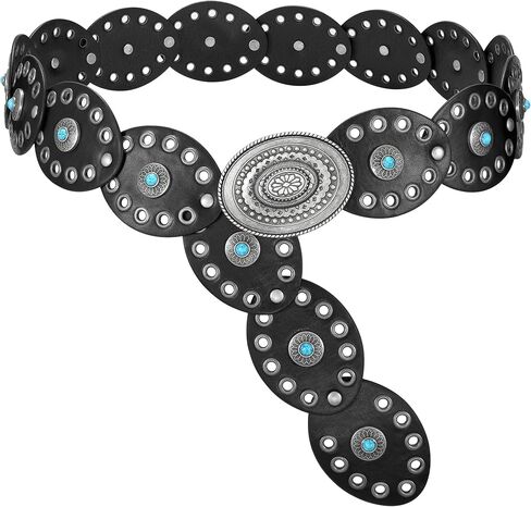 WERFORU Women Western Belts Wide Disc Belt with Turquoise Cowgirl Country Belts Boho Concho Leather Belt for Concert Outfits in Saudi Arabia