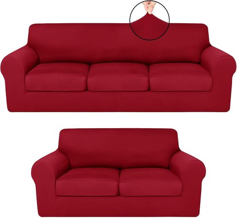 7 Pcs Stretch Couch Covers for 3 Cushion Sofa Slipcovers and 2 Sofa Loveseat Couch Arm Chair, Furniture Protector for Living Room, Wrinkle Proof(Light Grey) in Saudi Arabia