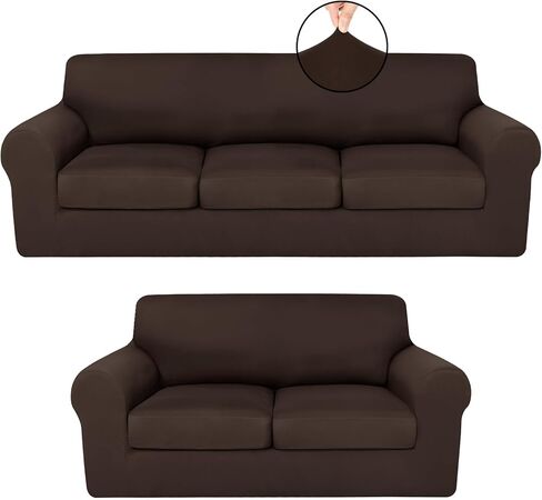 7 Pcs Stretch Couch Covers for 3 Cushion Sofa Slipcovers and 2 Sofa Loveseat Couch Arm Chair, Furniture Protector for Living Room, Wrinkle Proof(Light Grey) in Saudi Arabia