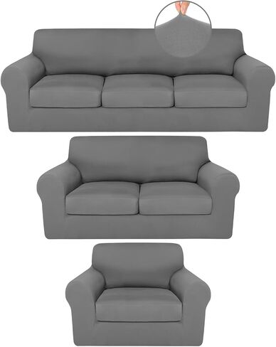 7 Pcs Stretch Couch Covers for 3 Cushion Sofa Slipcovers and 2 Sofa Loveseat Couch Arm Chair, Furniture Protector for Living Room, Wrinkle Proof(Light Grey) in Saudi Arabia
