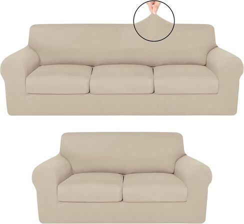 7 Pcs Stretch Couch Covers for 3 Cushion Sofa Slipcovers and 2 Sofa Loveseat Couch Arm Chair, Furniture Protector for Living Room, Wrinkle Proof(Light Grey) in Saudi Arabia