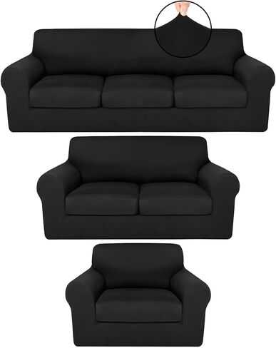 7 Pcs Stretch Couch Covers for 3 Cushion Sofa Slipcovers and 2 Sofa Loveseat Couch Arm Chair, Furniture Protector for Living Room, Wrinkle Proof(Light Grey) in Saudi Arabia
